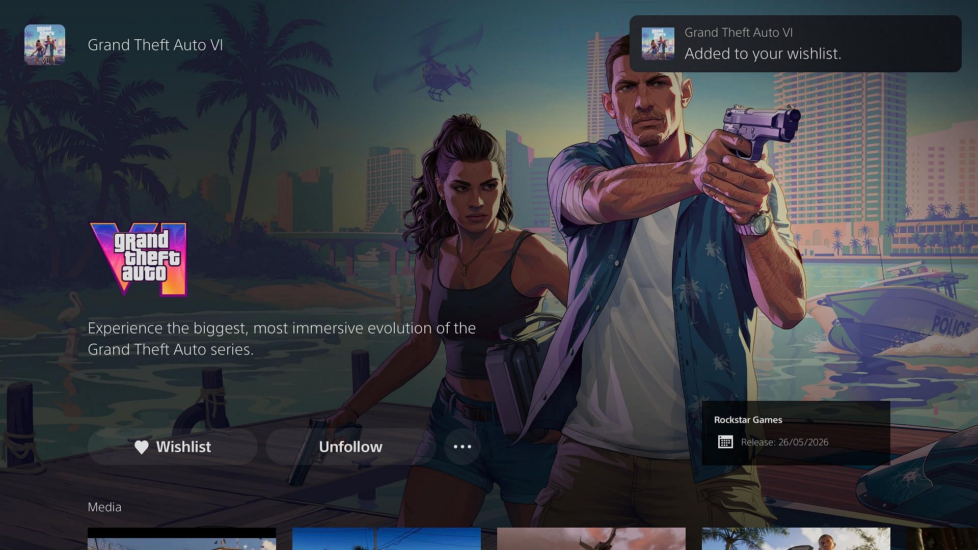 Grand Theft Auto 6 wishlisted on PS5 (Image via PlayStation)